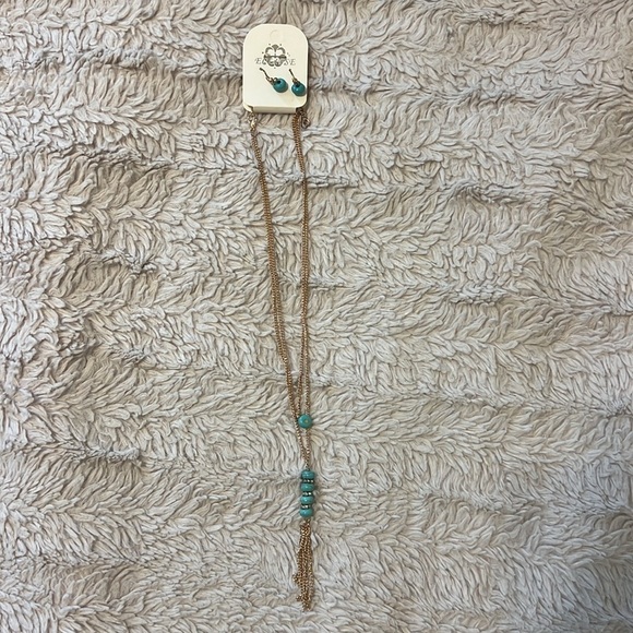 2/$15 - Multi Stone Tassel Necklace & Earrings - Turquoise - Picture 3 of 4